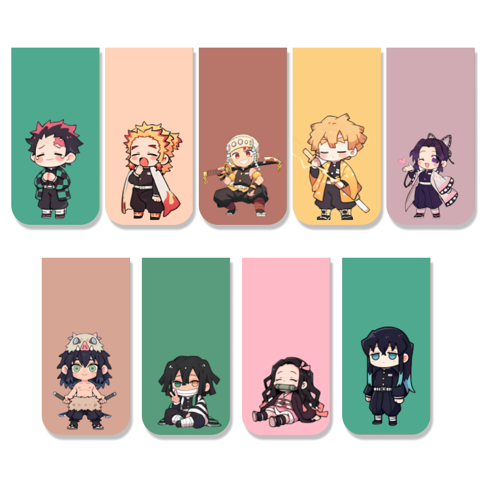 Anime Bookmarks Demon Slayer Chibi - Set of 9 Magnetic Bookmarks
